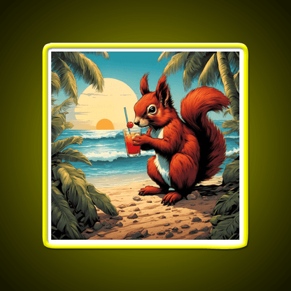 Squirrel On Tropical Beach Drinking Cocktail Bar Decor Led Neon Sign Rgb Color - Shineneon