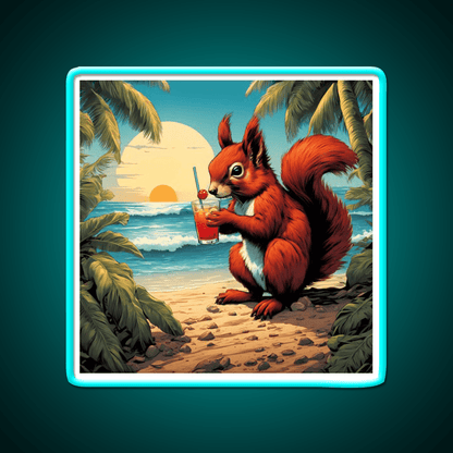 Squirrel On Tropical Beach Drinking Cocktail Bar Decor Led Neon Sign Rgb Color - Shineneon