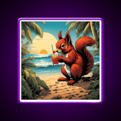Squirrel On Tropical Beach Drinking Cocktail Bar Decor Led Neon Sign Rgb Color - Shineneon