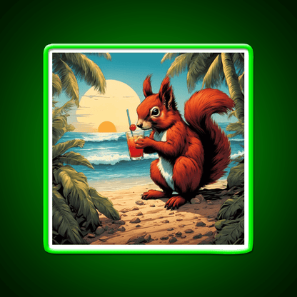 Squirrel On Tropical Beach Drinking Cocktail Bar Decor Led Neon Sign Rgb Color - Shineneon