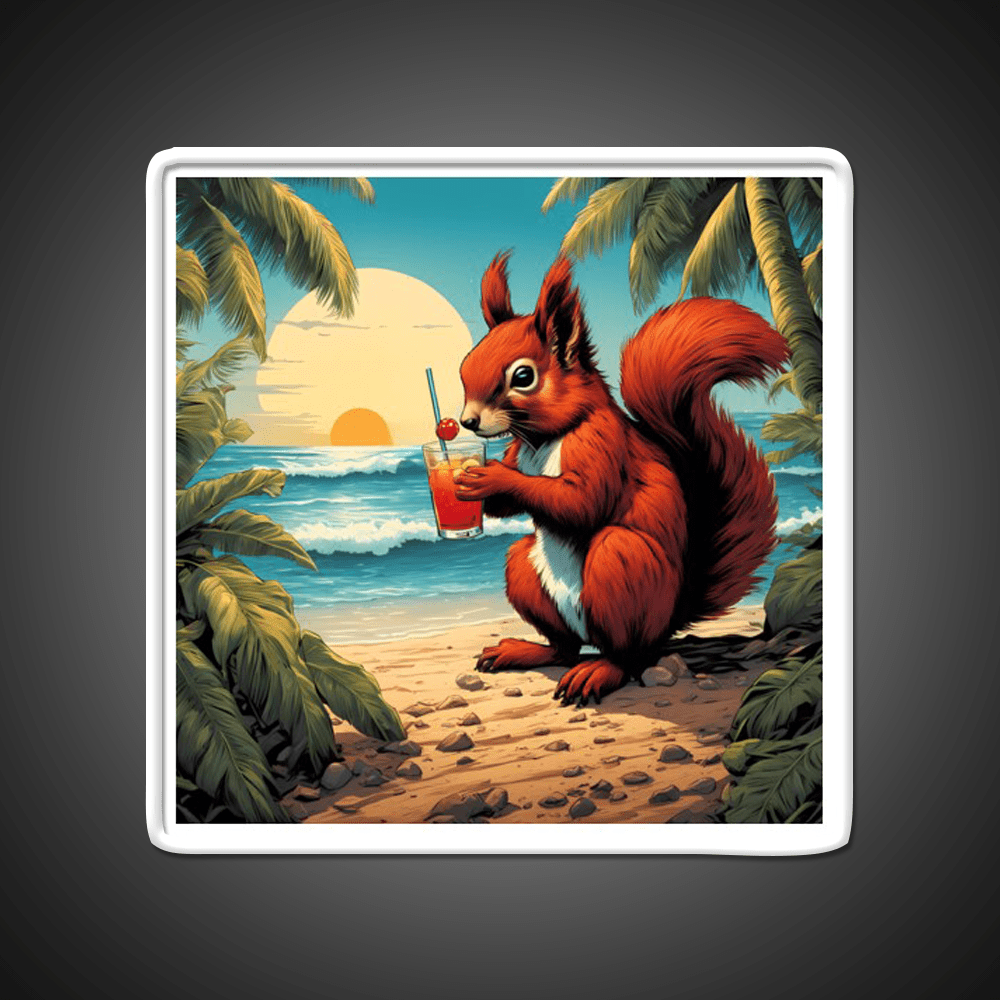Squirrel On Tropical Beach Drinking Cocktail Bar Decor Led Neon Sign Rgb Color - Shineneon