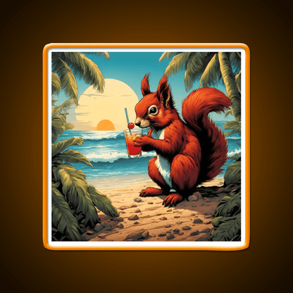 Squirrel On Tropical Beach Drinking Cocktail Bar Decor Led Neon Sign Rgb Color - Shineneon