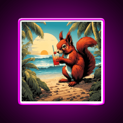 Squirrel On Tropical Beach Drinking Cocktail Bar Decor Led Neon Sign Rgb Color - Shineneon