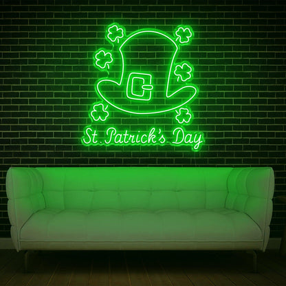 St Patricks Day Clover Hat Orange Led Neon Sign Indoor Decor | Shineneon