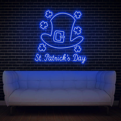 St Patricks Day Clover Hat Orange Led Neon Sign Indoor Decor | Shineneon