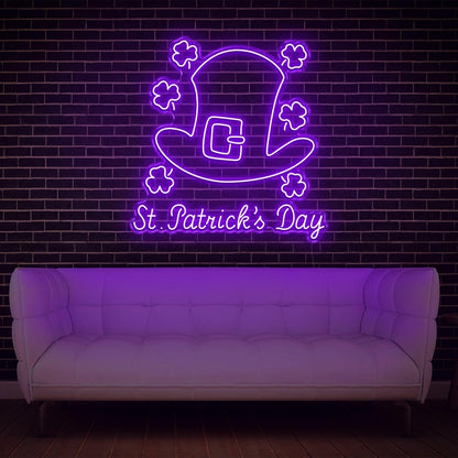 St Patricks Day Clover Hat Orange Led Neon Sign Indoor Decor | Shineneon
