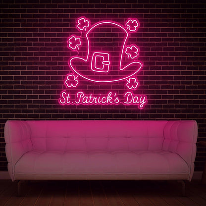 St Patricks Day Clover Hat Orange Led Neon Sign Indoor Decor | Shineneon