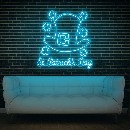 St Patricks Day Clover Hat Orange Led Neon Sign Indoor Decor | Shineneon