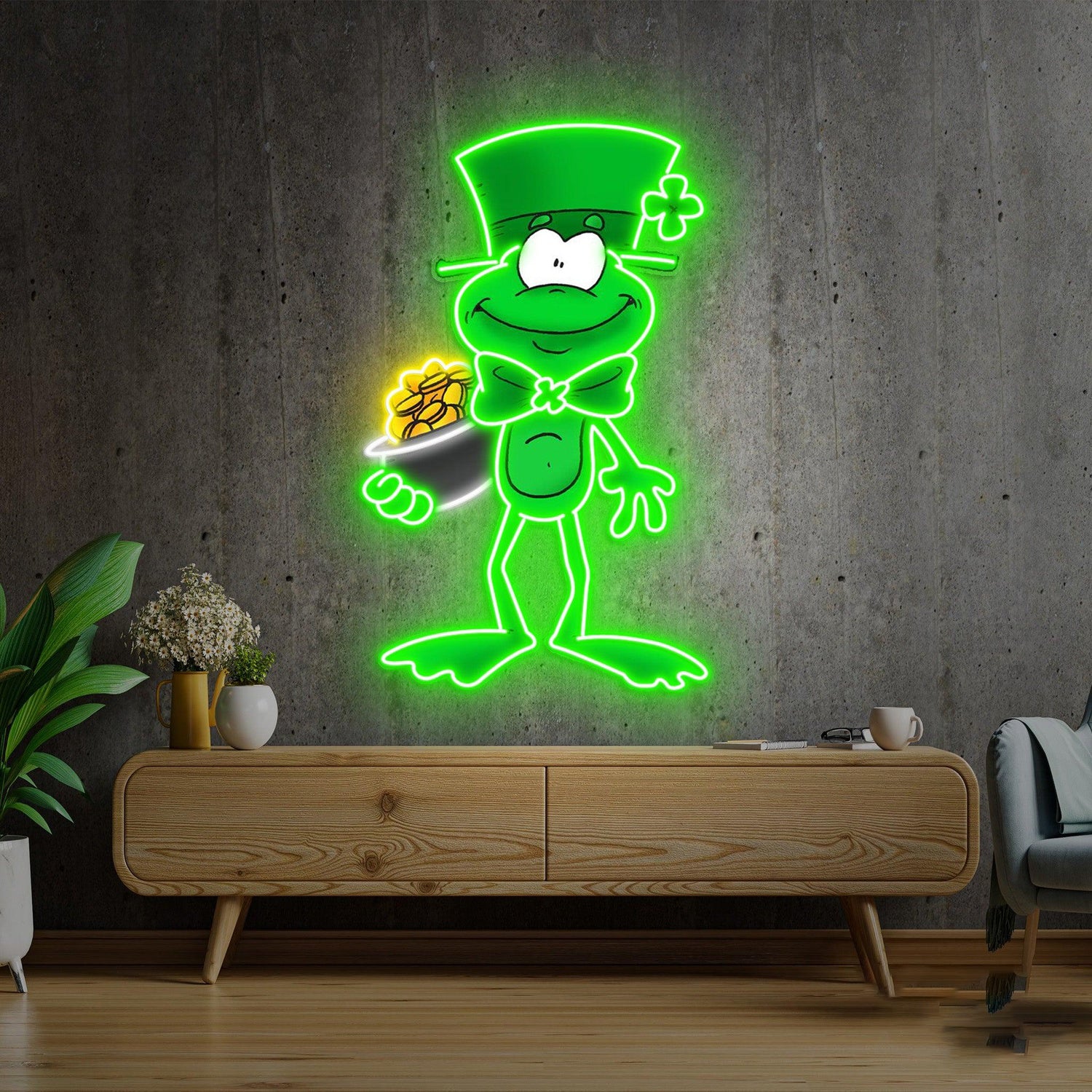 St Patricks Day Leprechaun With Shamrock Gold Coin Uv Printed Led Neon Sign Artwork | Shineneon