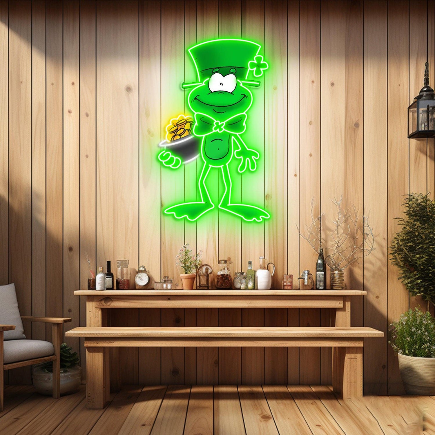 St Patricks Day Leprechaun With Shamrock Gold Coin Uv Printed Led Neon Sign Artwork | Shineneon