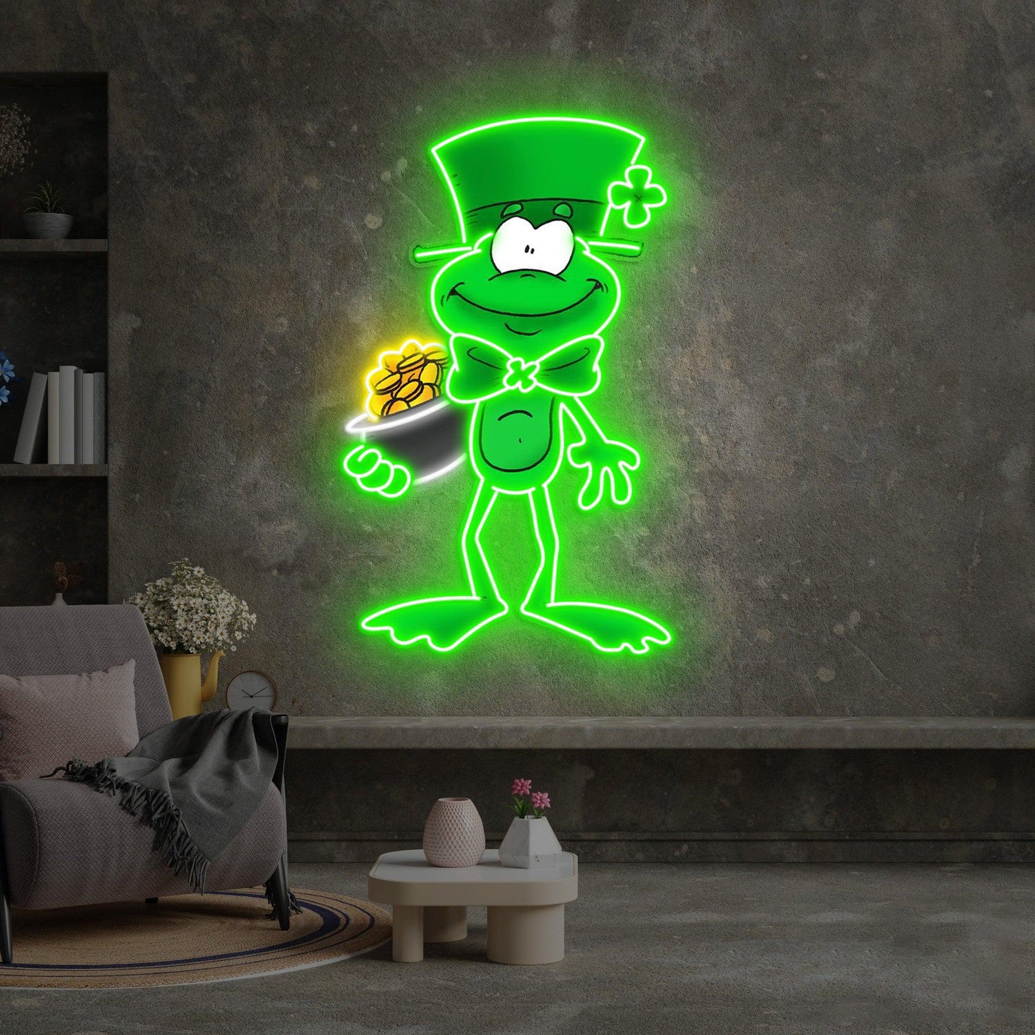 St Patricks Day Leprechaun With Shamrock Gold Coin Uv Printed Led Neon Sign Artwork | Shineneon