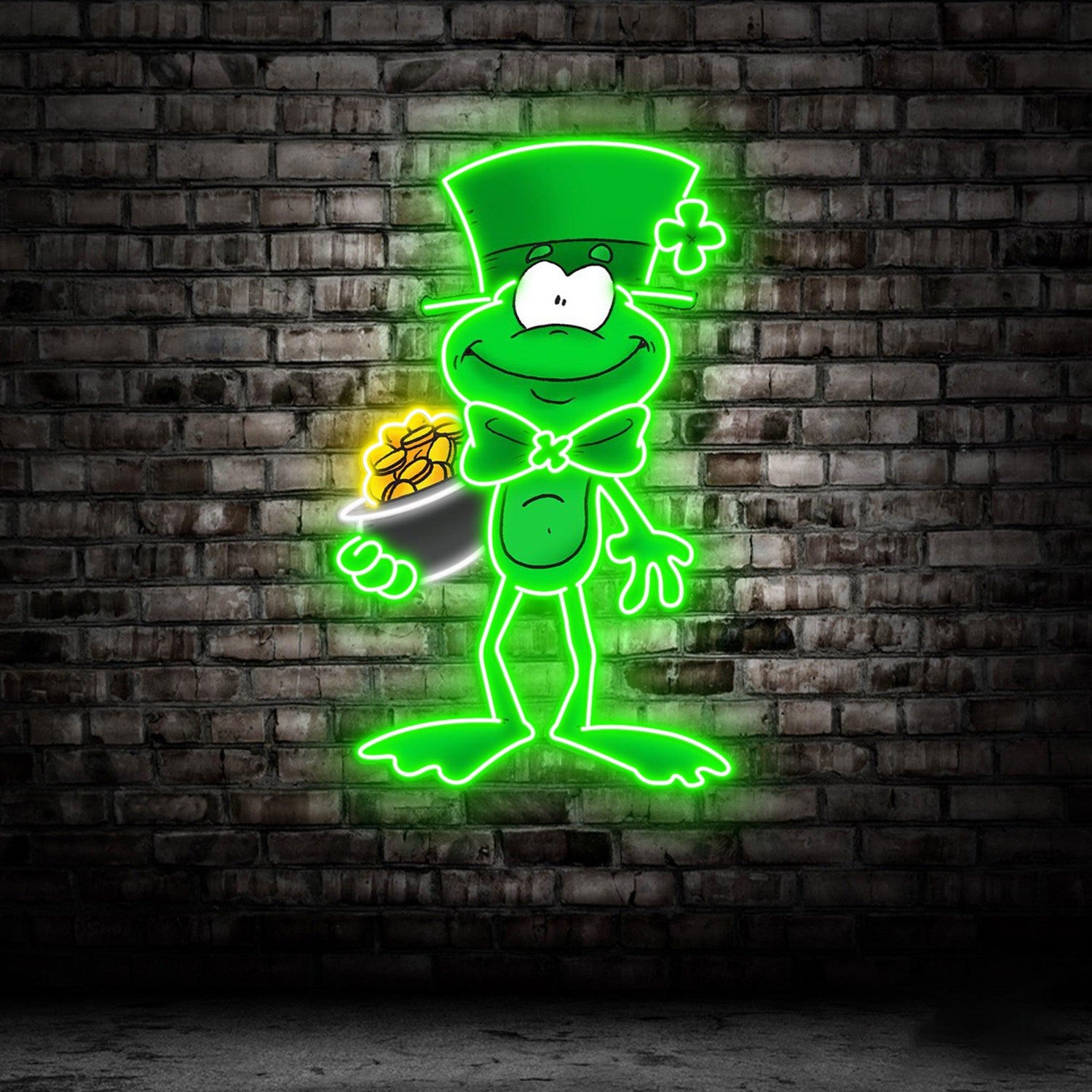 St Patricks Day Leprechaun With Shamrock Gold Coin Uv Printed Led Neon Sign Artwork | Shineneon