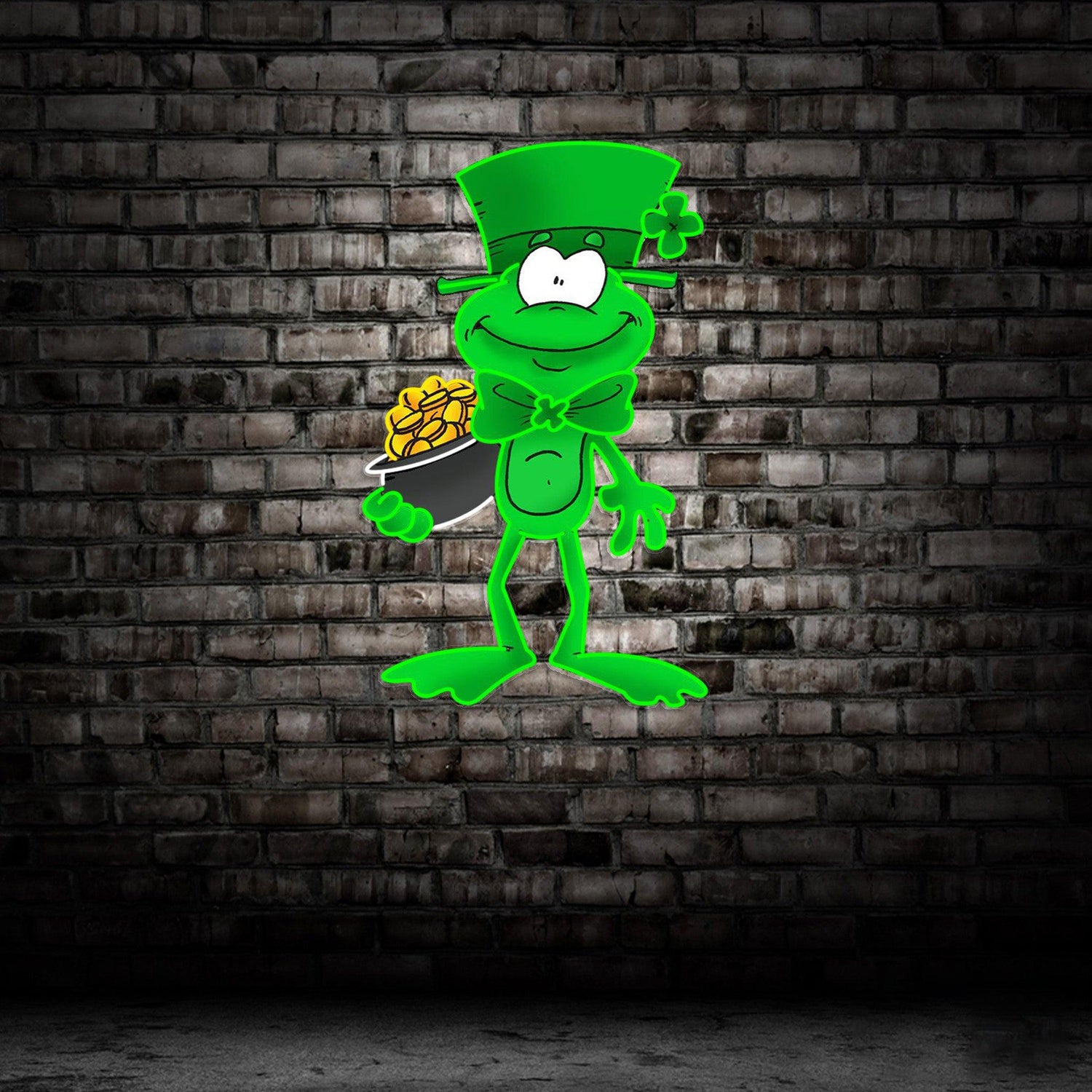 St Patricks Day Leprechaun With Shamrock Gold Coin Uv Printed Led Neon Sign Artwork | Shineneon