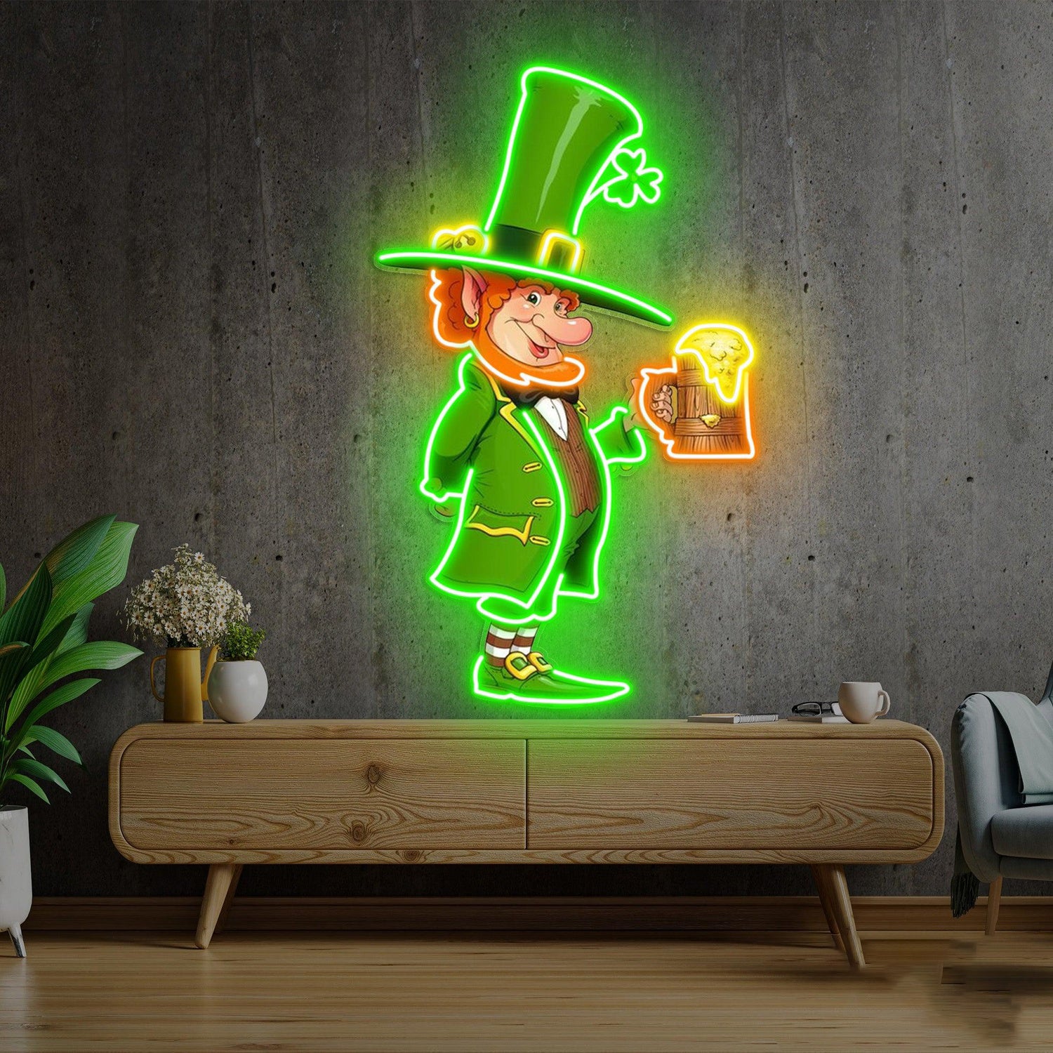 St Patricks Goblin Drinking Beer Uv Printed Led Neon Sign Artwork Irish Pub Indoor Decor | Shineneon