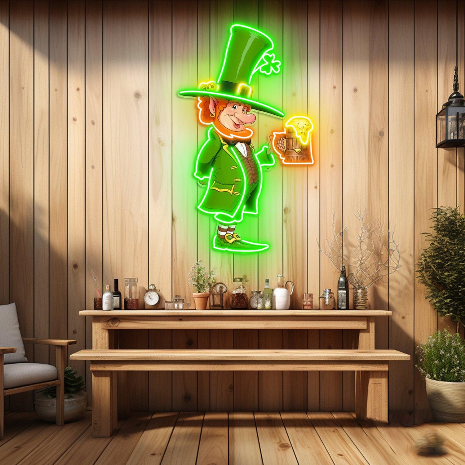 St Patricks Goblin Drinking Beer Uv Printed Led Neon Sign Artwork Irish Pub Indoor Decor | Shineneon