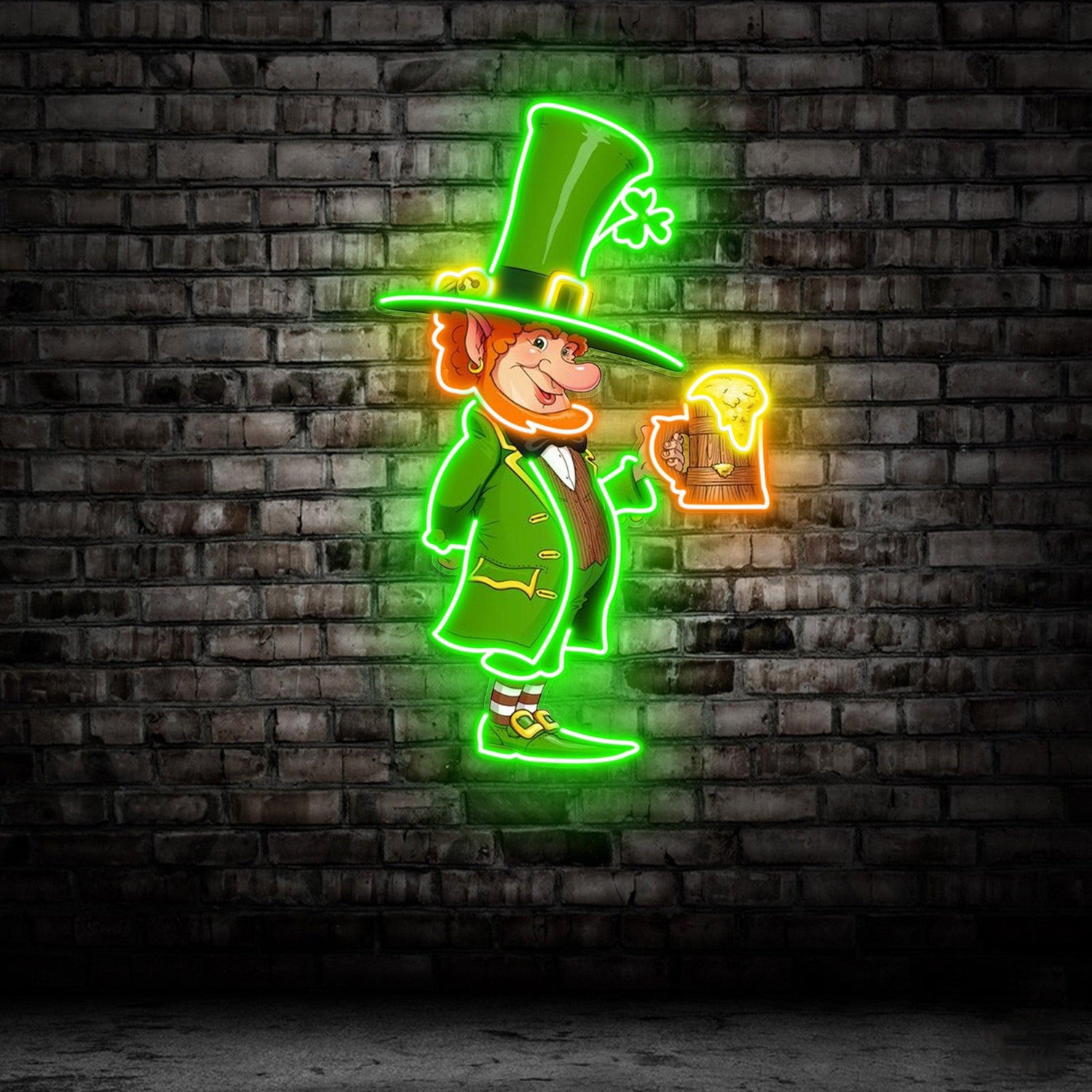 St Patricks Goblin Drinking Beer Uv Printed Led Neon Sign Artwork Irish Pub Indoor Decor | Shineneon