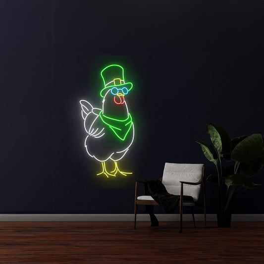 St Patricks Hat Chicken Neon Sign Room Decor