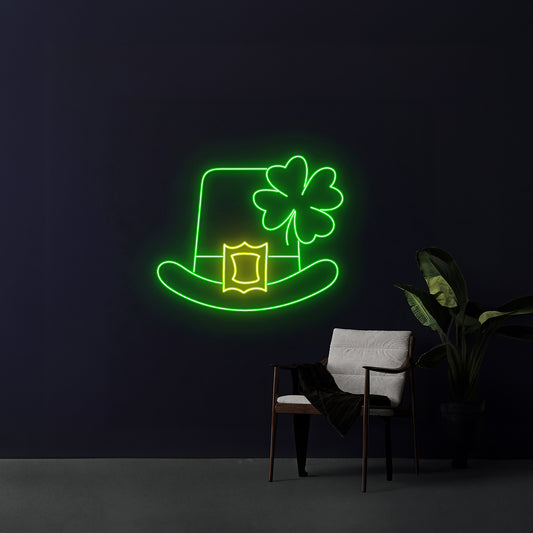 St Patricks Hat Neon Sign 3 Leaf Clover Hat Led Light