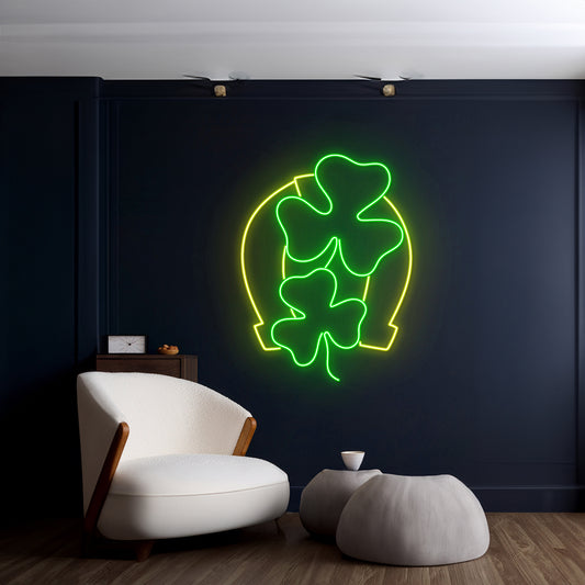 St Patricks Horseshoe Shamrock Neon Sign Irish Room Wall Decor