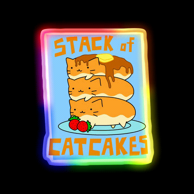 Stack Of Cat Cakes Led Neon Sign Chinese Food Rgb Color - LED neon sign close-up detail
