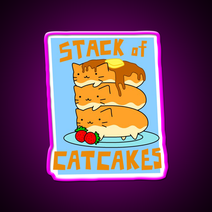 Stack Of Cat Cakes Led Neon Sign Chinese Food Rgb Color - Neon sign mounted on wall in room