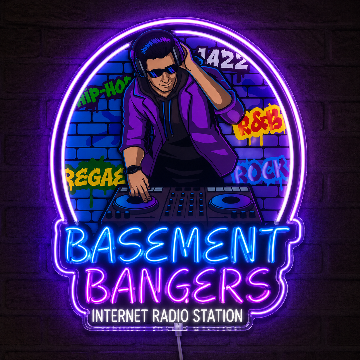 BASEMENT BANGERS INTERNET RADIO STATION Custom LED Neon Sign (LED preview)