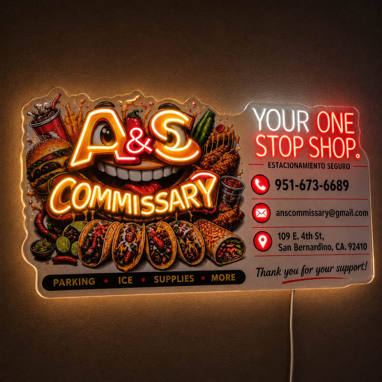 A&S COMMISSARY YOUR ONE STOP SHOP Custom LED Neon Sign (LED preview)