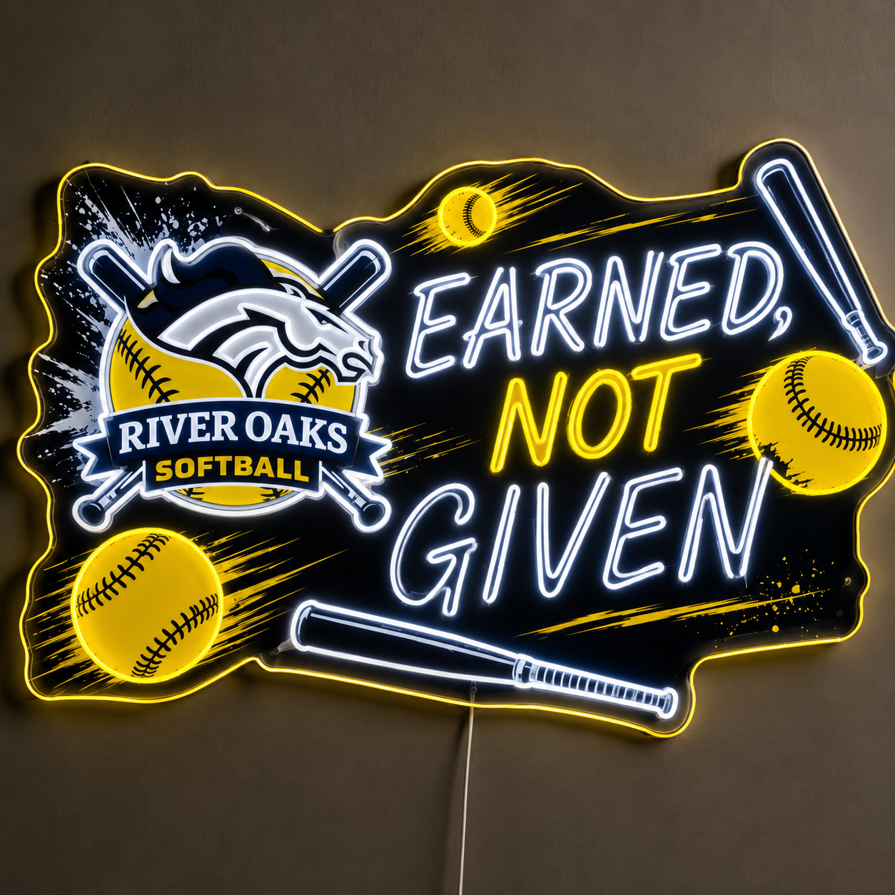 EARNED, NOT GIVEN RIVER OAKS SOFTBALL Custom LED Neon Sign (LED preview)