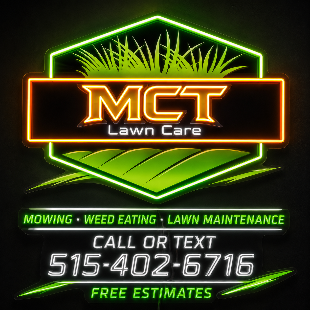 MCT Lawn Care 515-402-6716 Custom LED Neon Sign (LED preview)