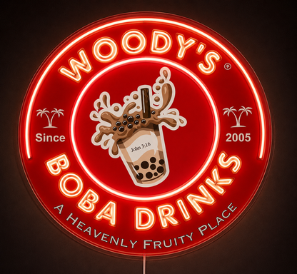 WOODY'S BOBA DRINKS Custom LED Neon Sign (LED preview)