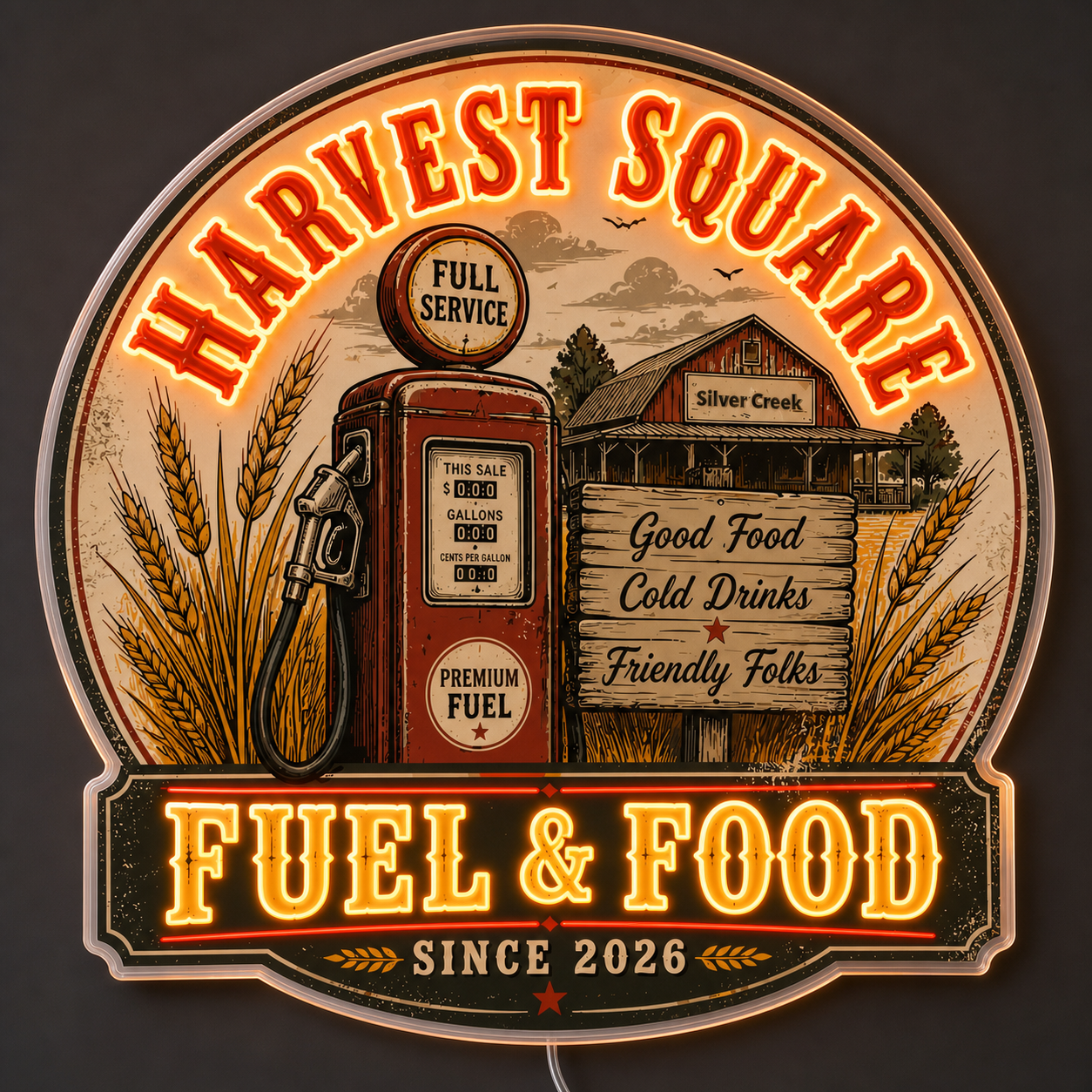 HARVEST SQUARE FUEL & FOOD Custom LED Neon Sign (LED preview)