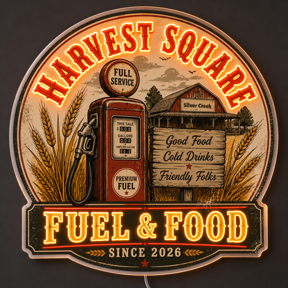 HARVEST SQUARE FUEL & FOOD Custom LED Neon Sign (LED preview)