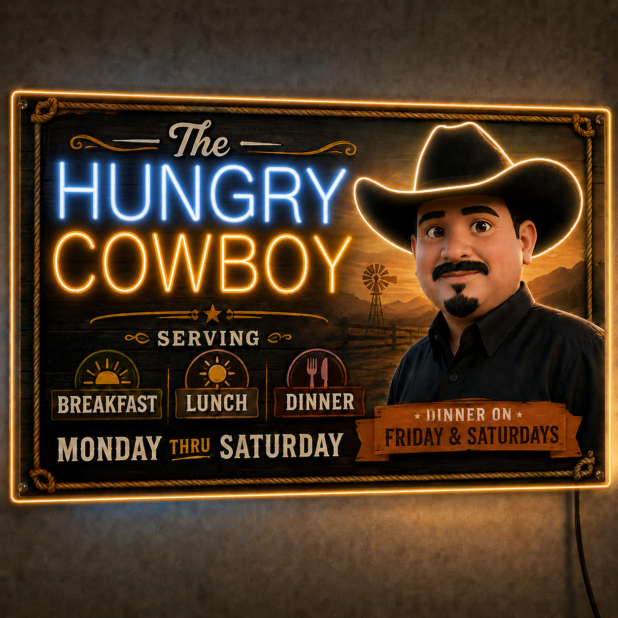 The HUNGRY COWBOY Custom LED Neon Sign (LED preview)