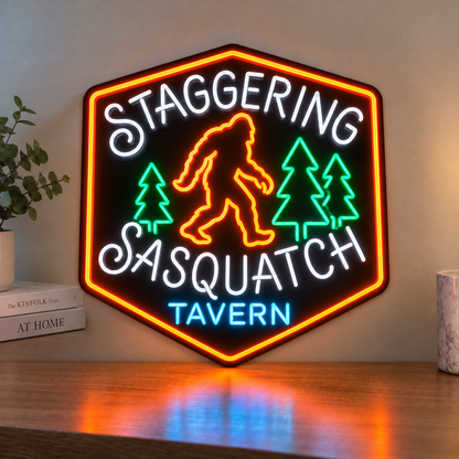Sasquatch Tavern Double-Sided Custom LED Neon Sign with Free Standing