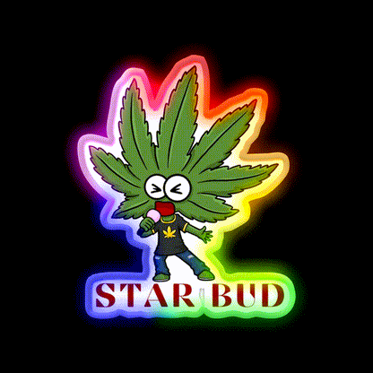 Star Bud Hemp Inspired Green Leaf Led Neon Sign Rgb Color - LED neon sign close-up detail