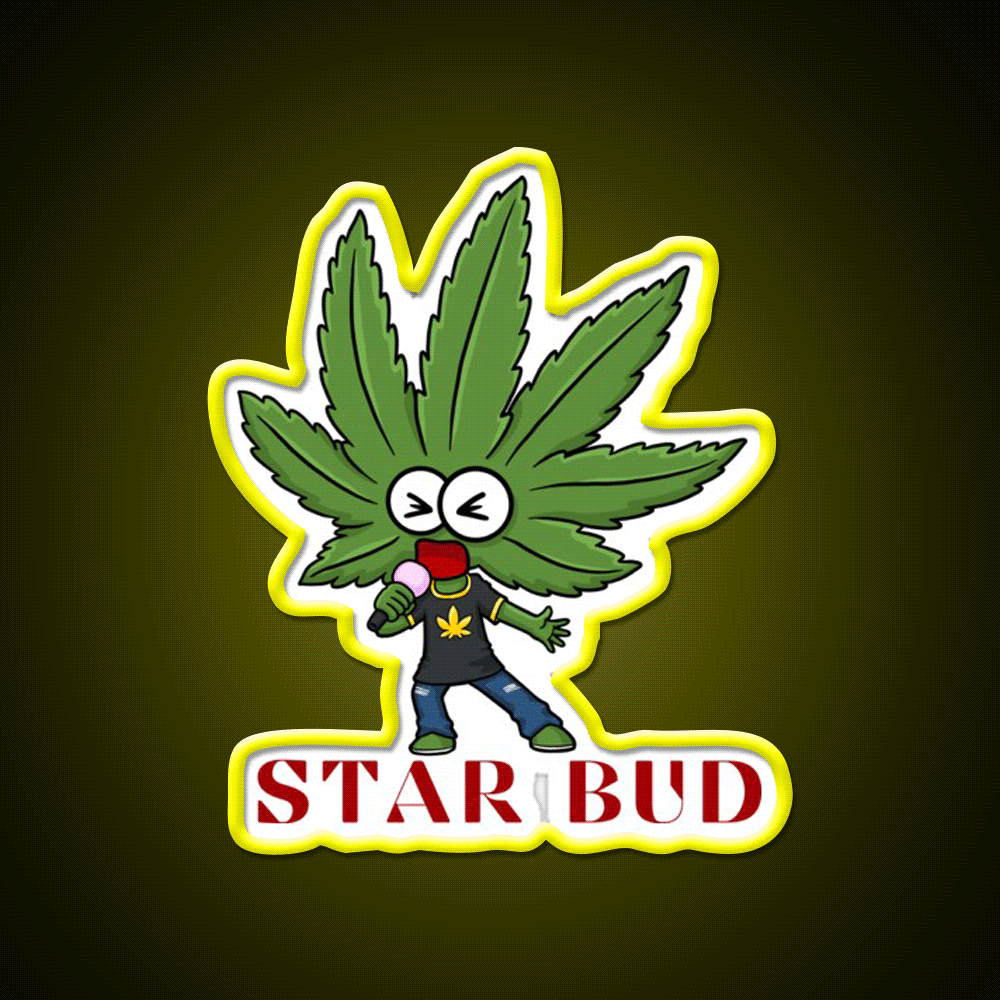 Star Bud Hemp Inspired Green Leaf Led Neon Sign Rgb Color - Custom LED neon sign front view