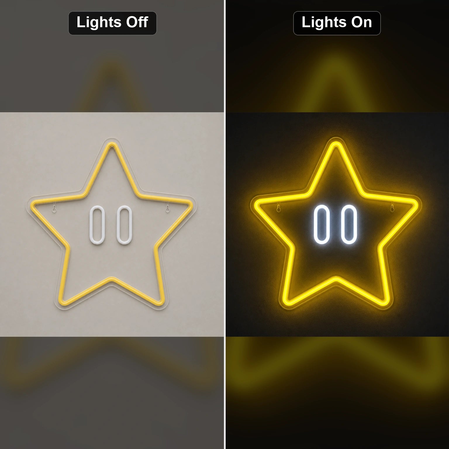 Star Eyes LED Neon Sign Garage Man Cave Neon Sign day and night comparison