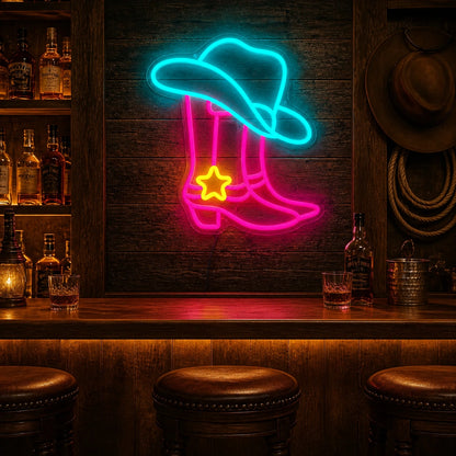 Star Spur Cowboy Boots Hat Vintage LED Neon Sign high-converting product image