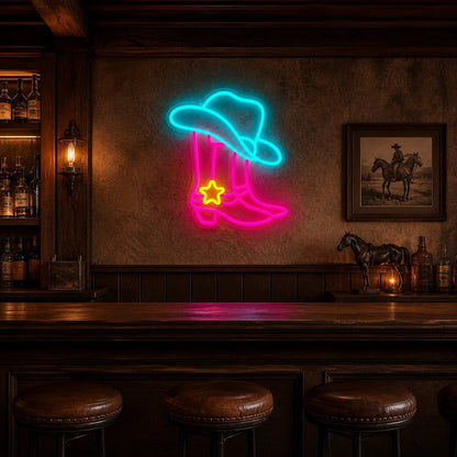 Star Spur Cowboy Boots Hat Vintage LED Neon Sign - Shineneon
