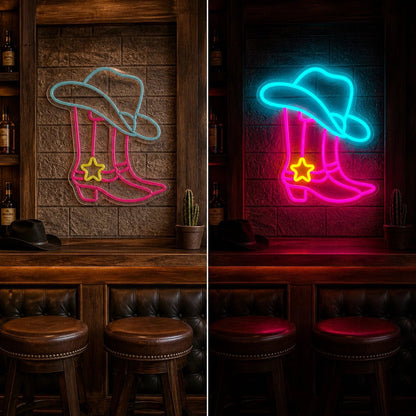Star Spur Cowboy Boots Hat Vintage LED Neon Sign - Shineneon