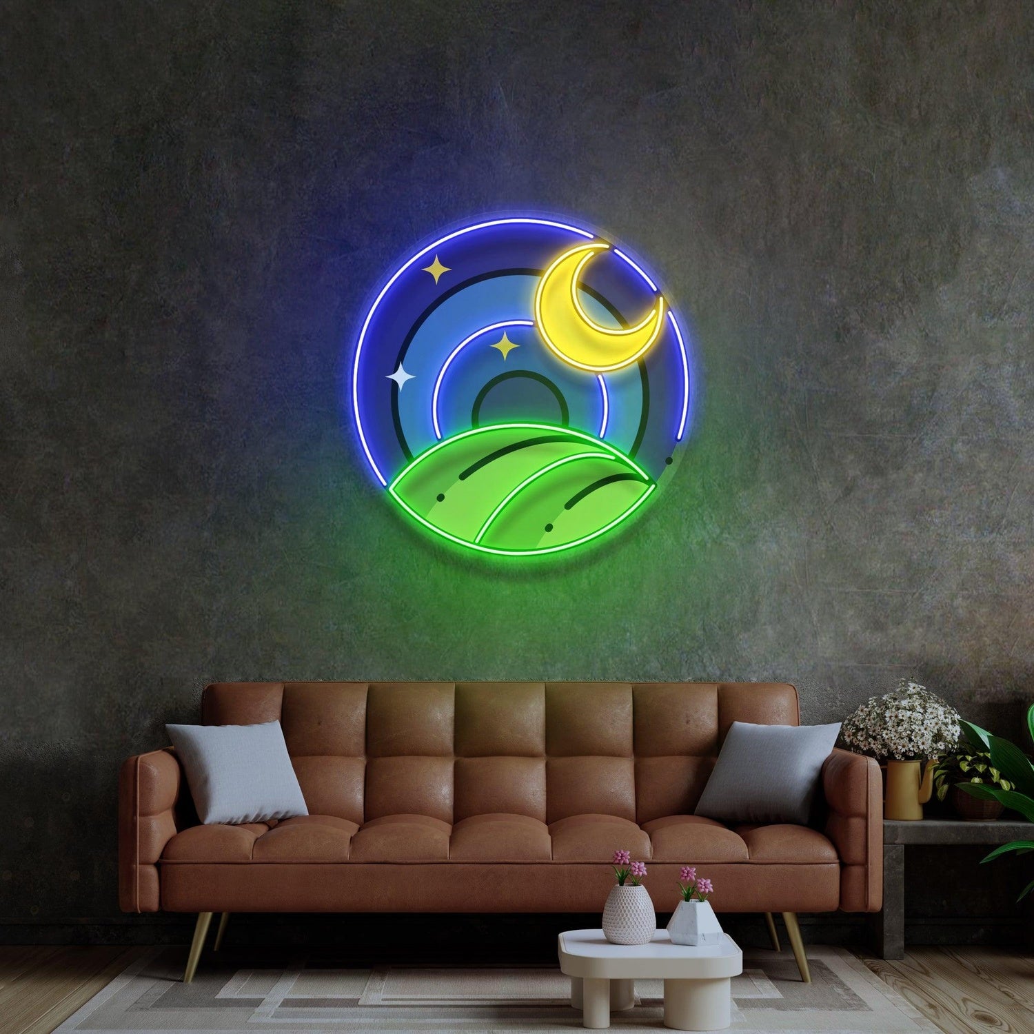 Starry Moon Leaves Uv Printed Led Neon Sign For Indoor Wall Decor | Shineneon