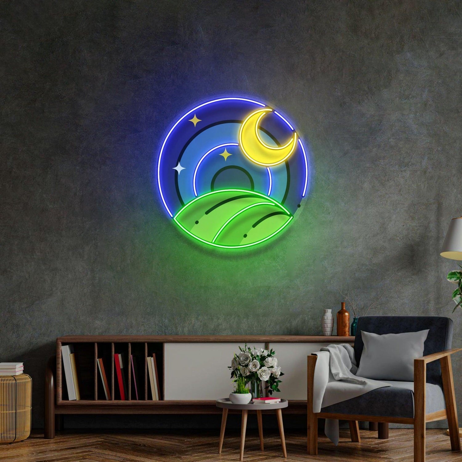 Starry Moon Leaves Uv Printed Led Neon Sign For Indoor Wall Decor | Shineneon