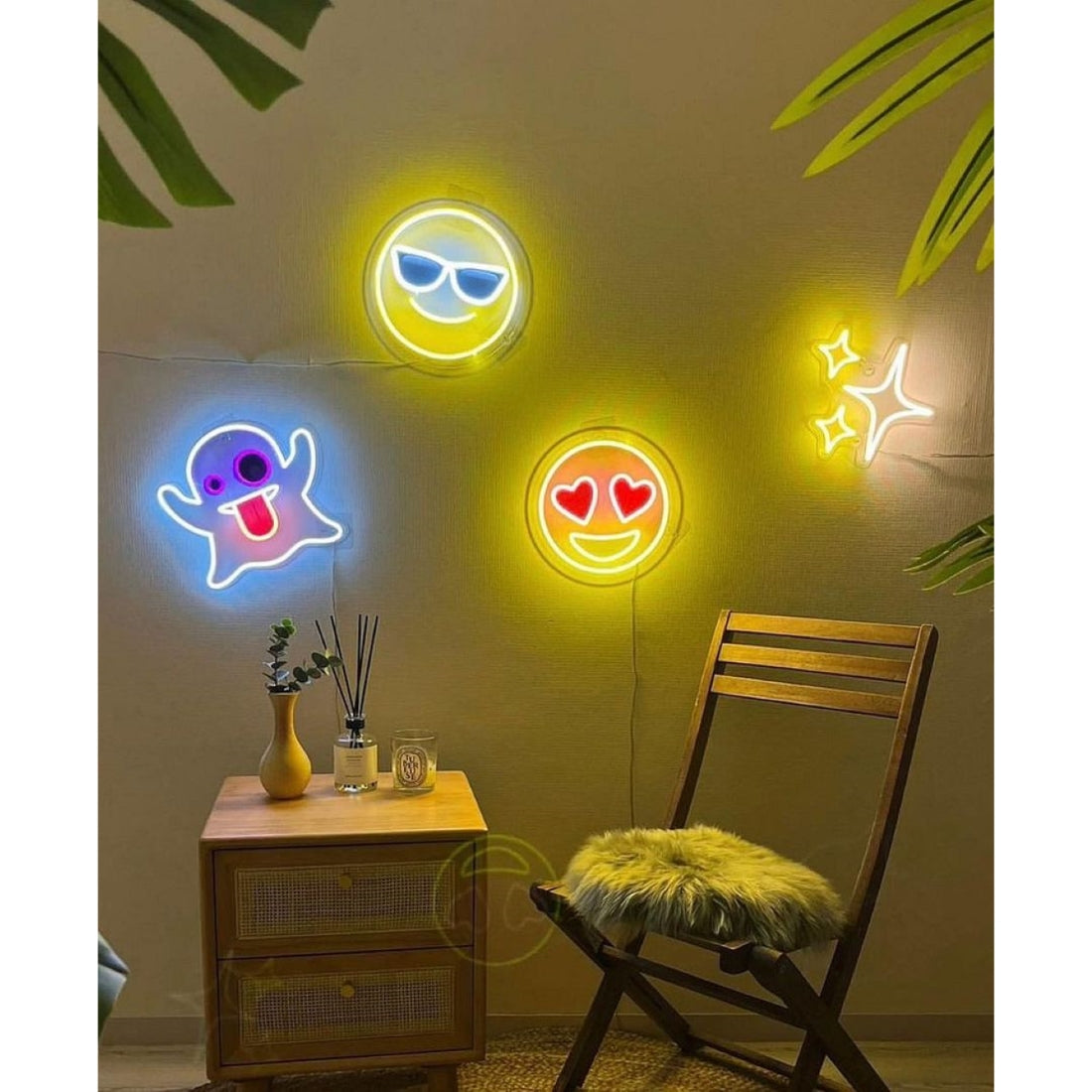 Stars Ghosts Cool Heart Eyes Emoji Led Sign Business Neon Sign