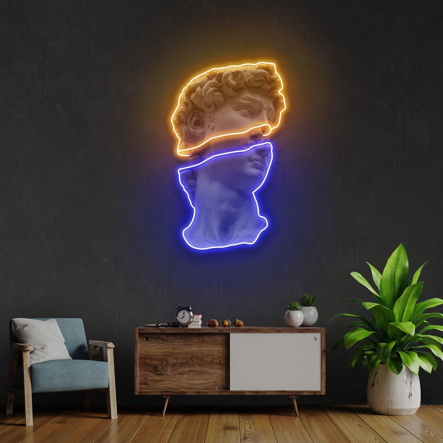 Statue Of David Blue Glow Uv Printed Led Neon Sign For Art Gallery Decor | Shineneon