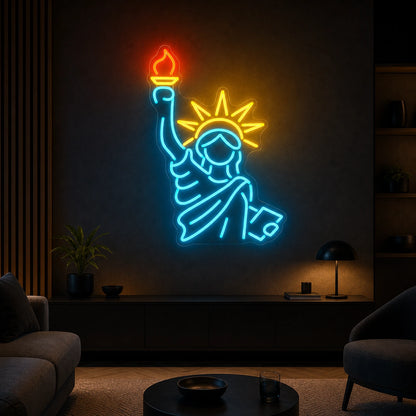 Statue Of Liberty Independence Day LED Neon Sign Garage Man Cave Neon Sign real lifestyle scene