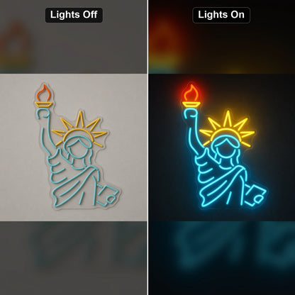 Statue Of Liberty Independence Day LED Neon Sign Garage Man Cave Neon Sign day and night comparison