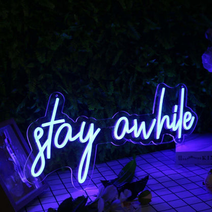 Stay A While Blue Led Neon Sign - Shineneon