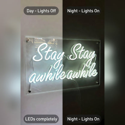 Stay Awhile Decor Light LED Neon Sign - 06 Day Night Comparison