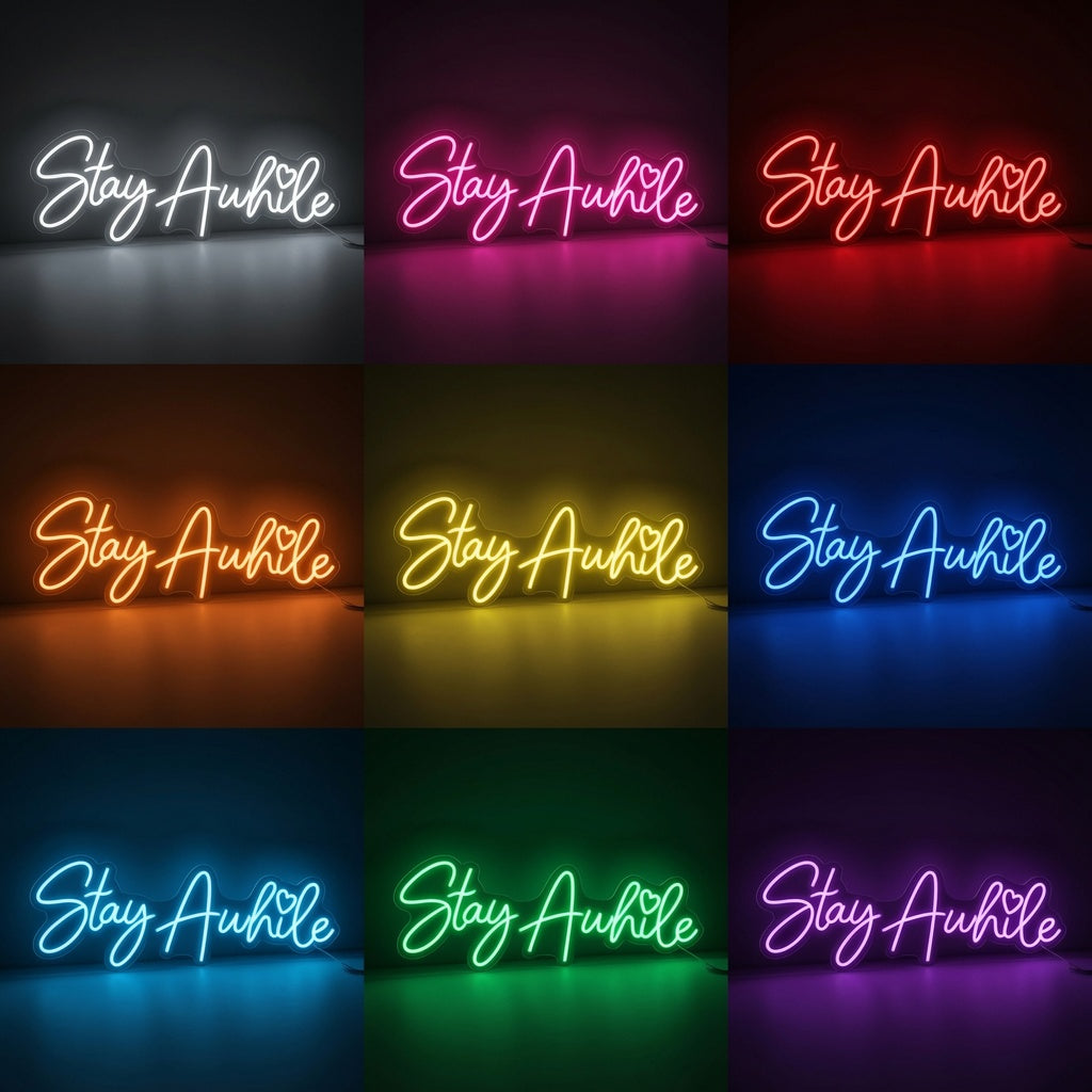 Stay Awhile Home Wall Decor LED Neon Sign - 05 Color Grid