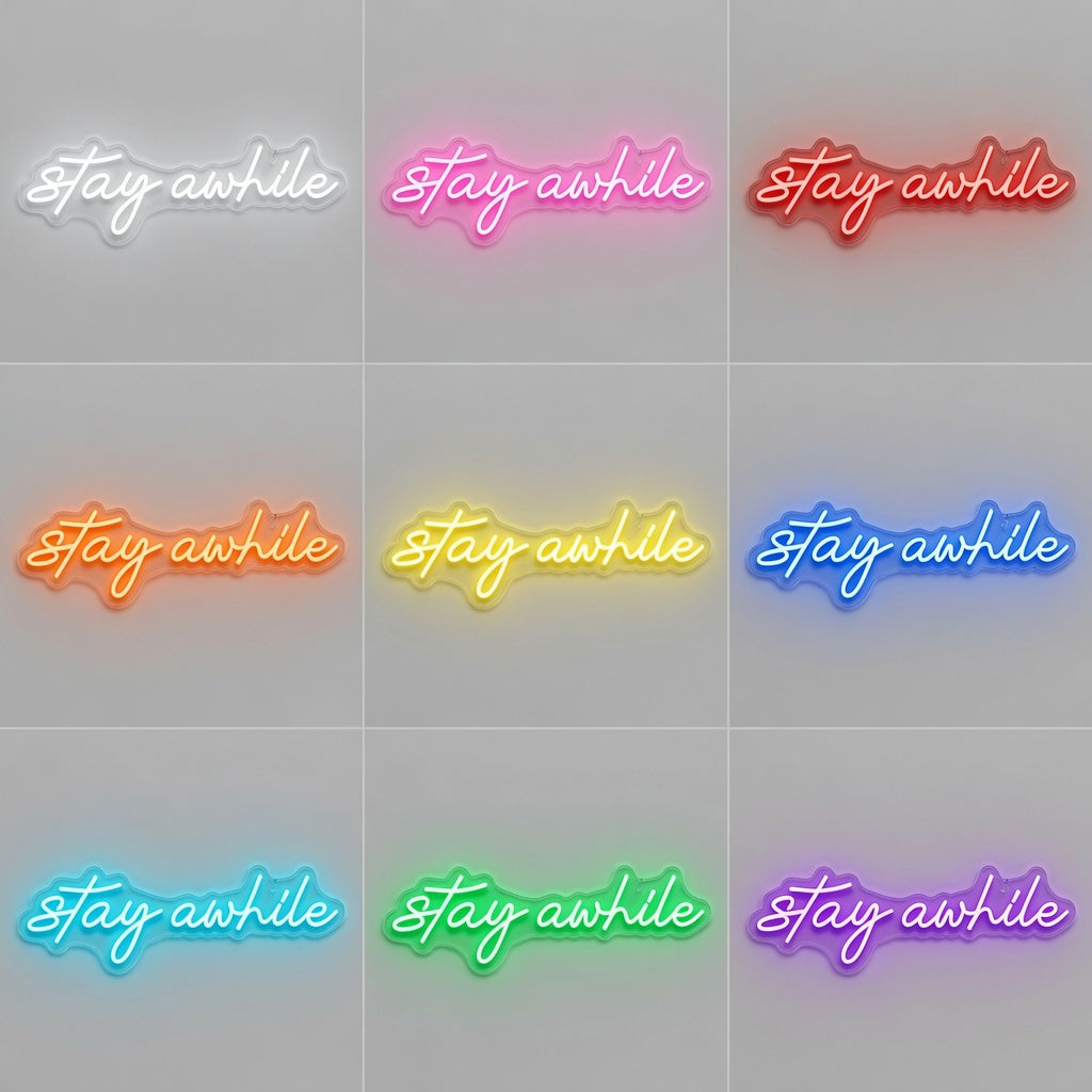 Stay Awhile LED Neon Sign Living Room Decor - 05 Color Grid